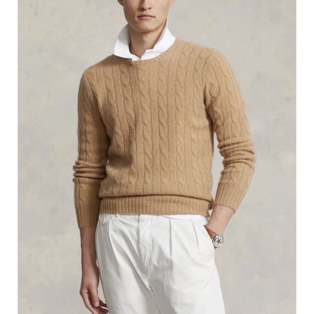 Polo Ralph Lauren Men’s The Iconic Cable Knit Cashmere Sweater Brown Size M NWT